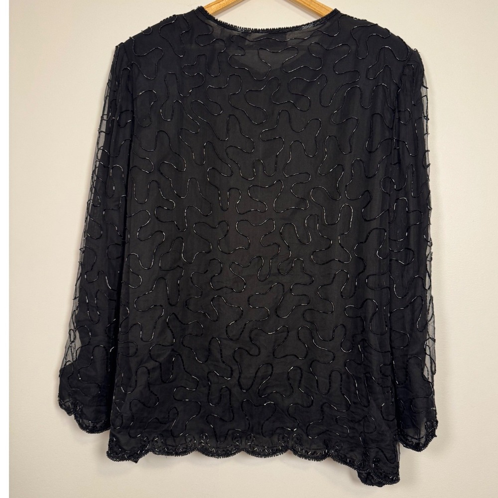 Vintage Deadstock Glamour Silky Nites Beaded Silk Evening Jacket Women 3X Black - Picture 2 of 11